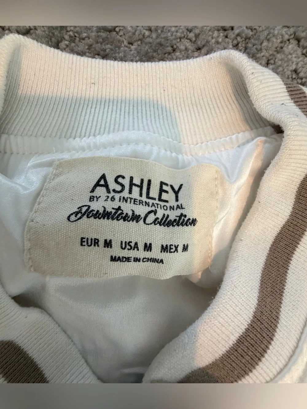 Classic Satin Bomber Jacket Beige Ivory Sz M Y2K Streetwear Festival Minimalist